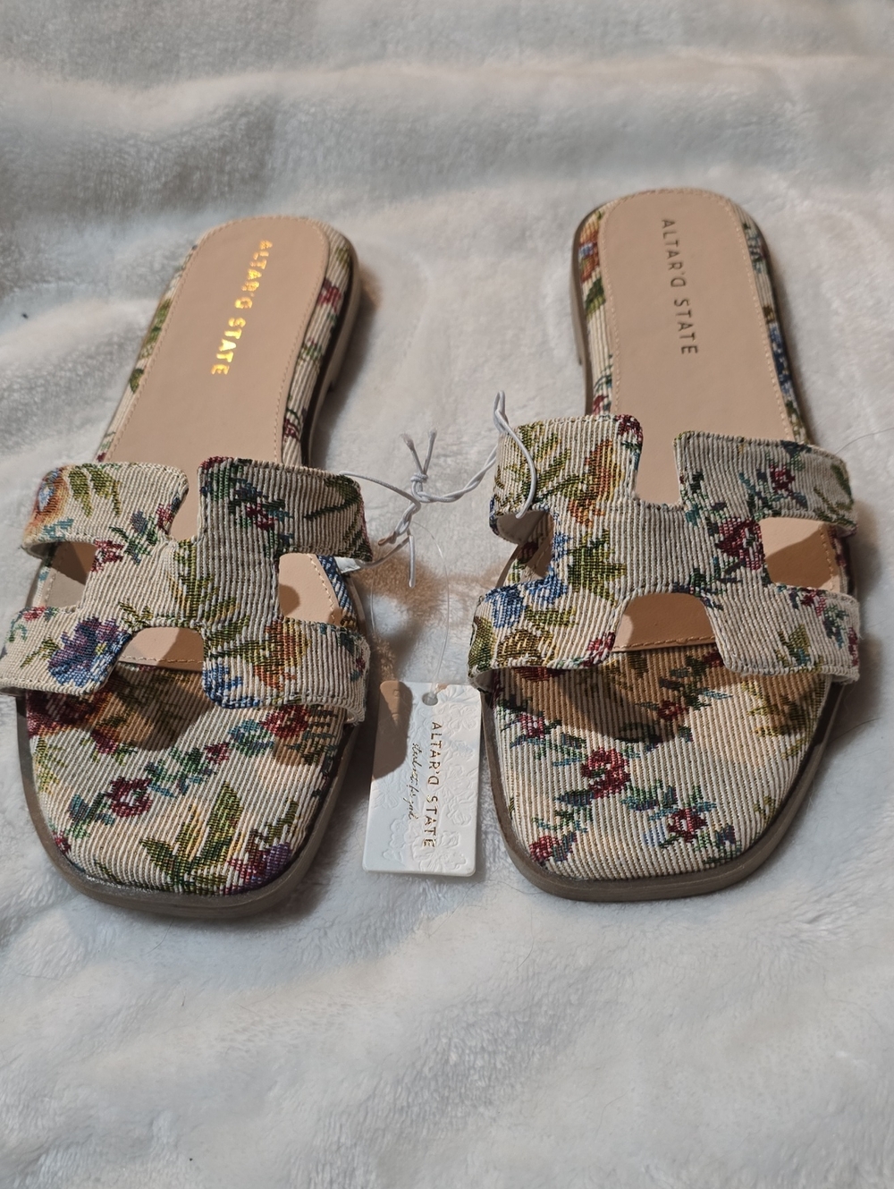 Altar'd State Cream Floral Slide Mules with Multicolor Print